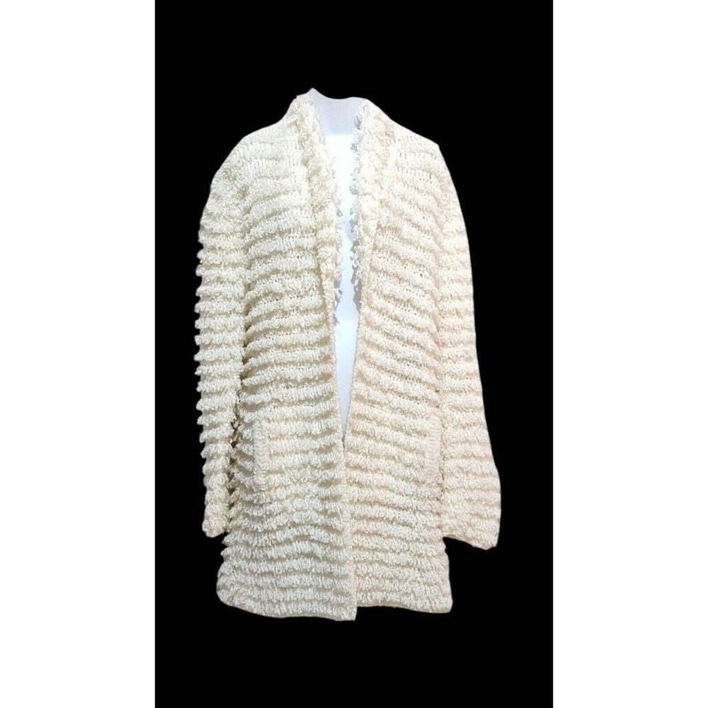 Vintage 80s Clovis Ruffin Shag Cardigan Sweater Coat Womens Medium Open‎ Long